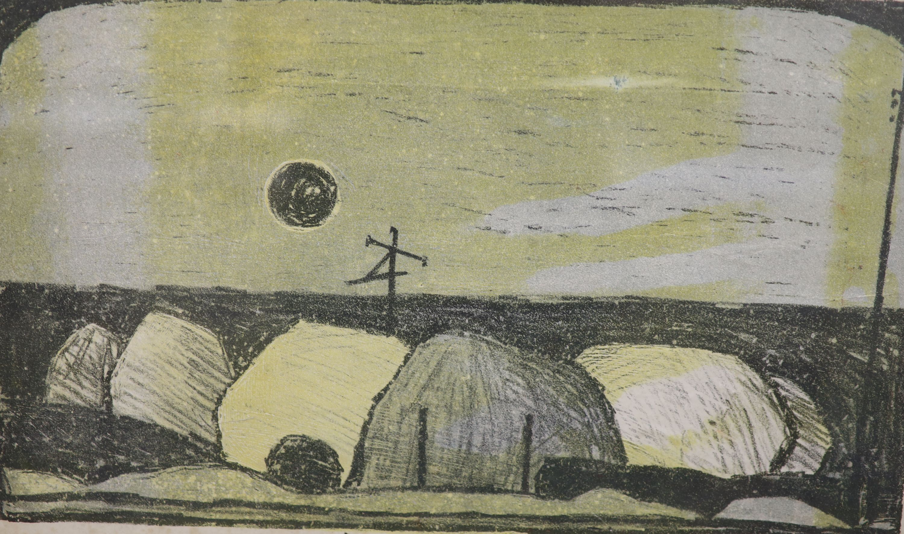 Modern British, two limited edition prints, Stylised landscapes, one signed Peter Hornton? in pencil and dated '54, 6/9, 20 x 29cm, the other initialled, 26 x 41cm